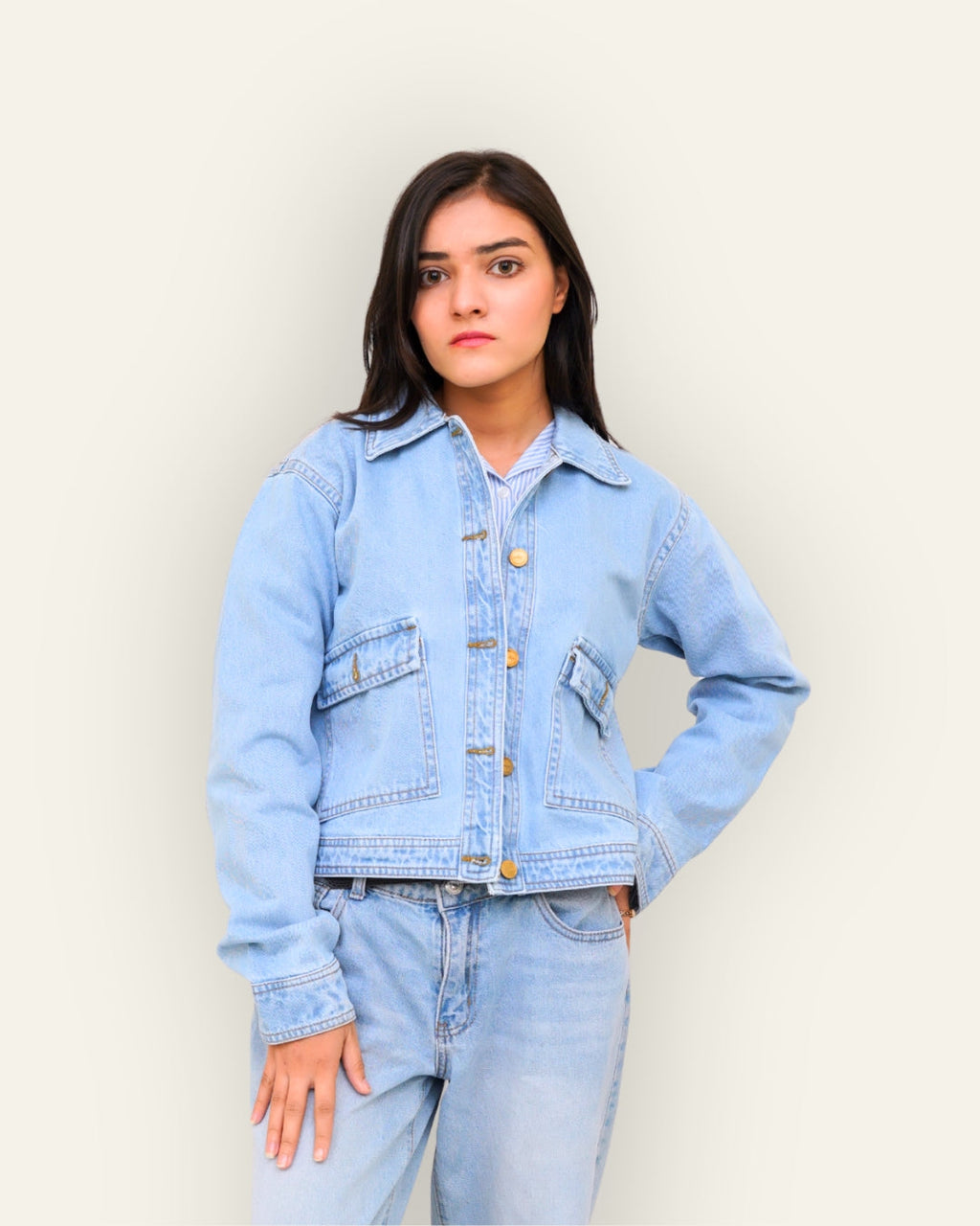 Light-Blue Denim Jacket with Large Patch Pockets