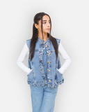 Ruffle Trim Denim Sleeveless Jacket - Light Wash