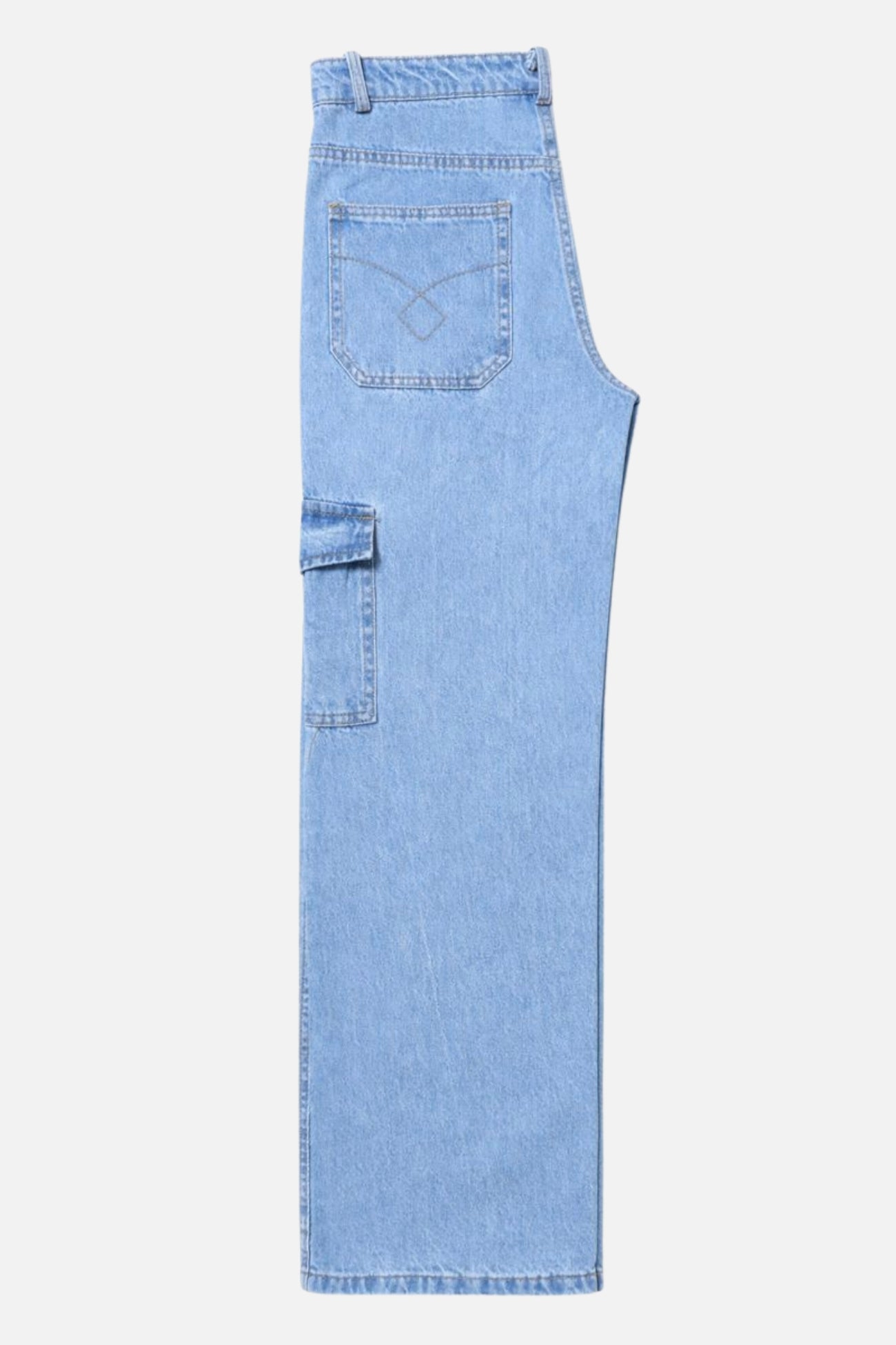 6 Pockets Mid-Light Blue Baggy Cargo Jean