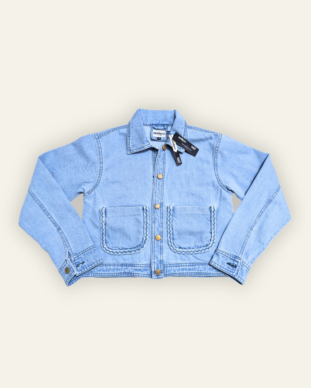 Braided Detail Light Blue Denim Jacket