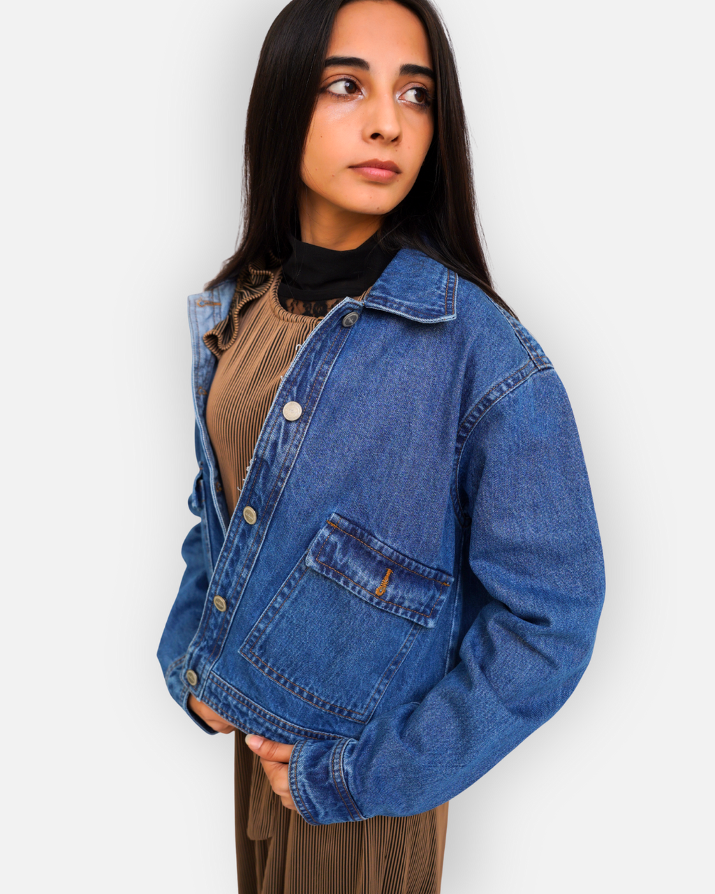 Mid-Blue Denim Jacket with Large Patch Pockets
