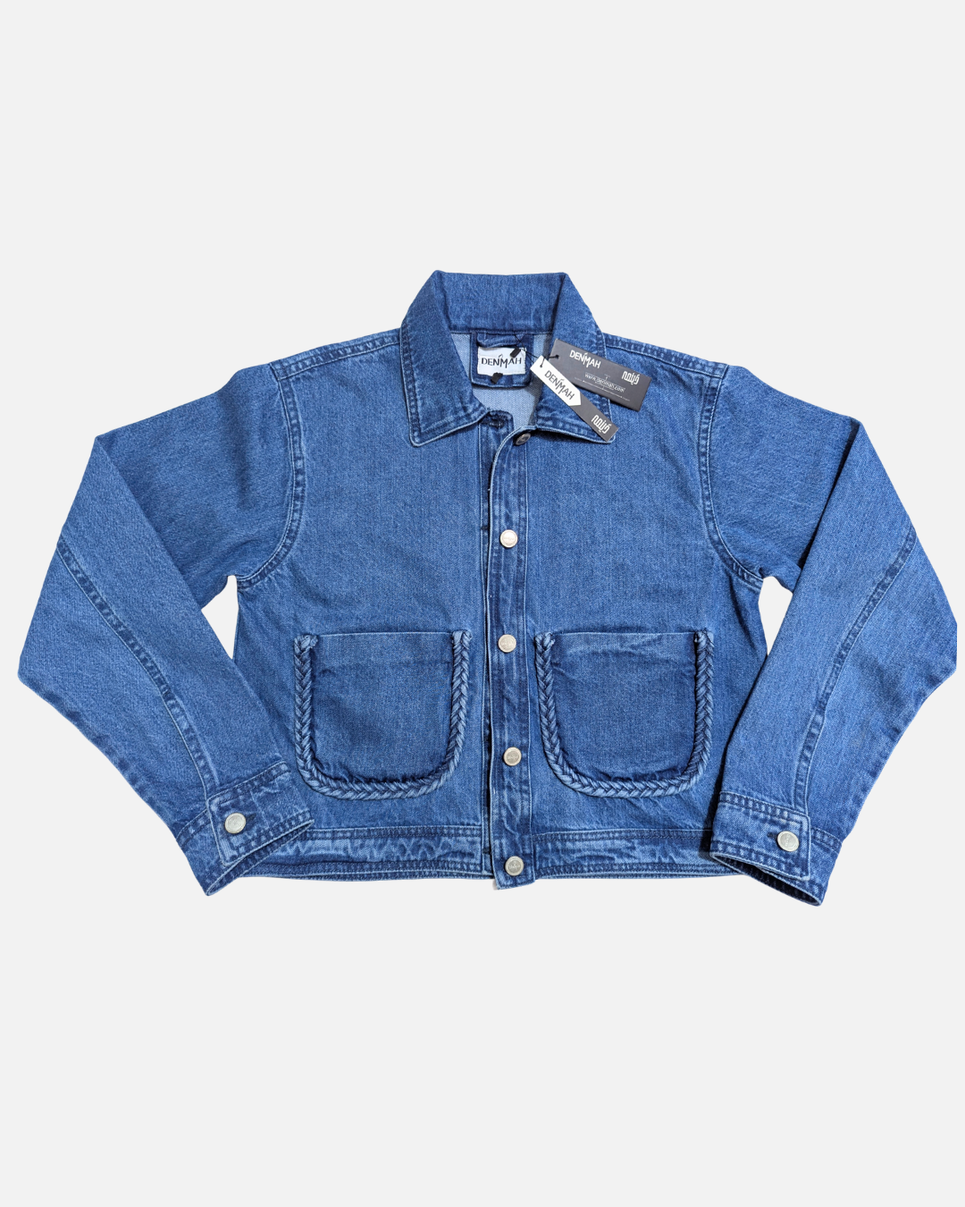 Braided Detail Mid Blue Denim Jacket