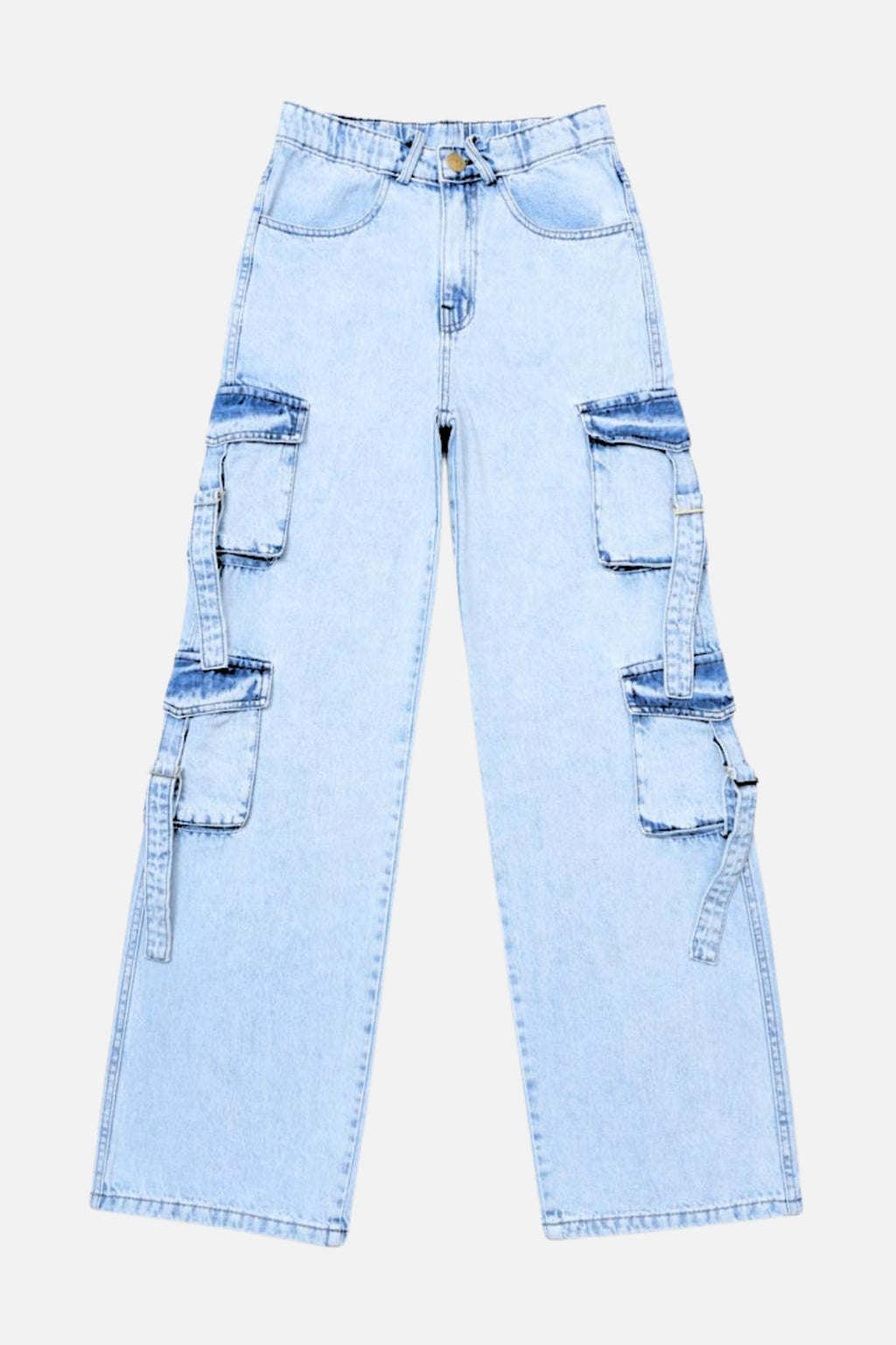 8 Pockets Light Acid Blue Baggy Cargo Jean