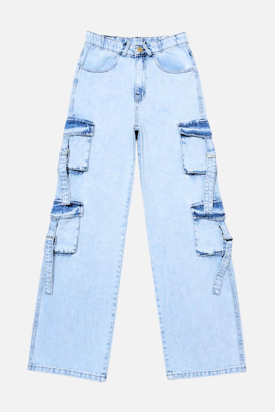 8 Pockets Light Acid Blue Baggy Cargo Jean