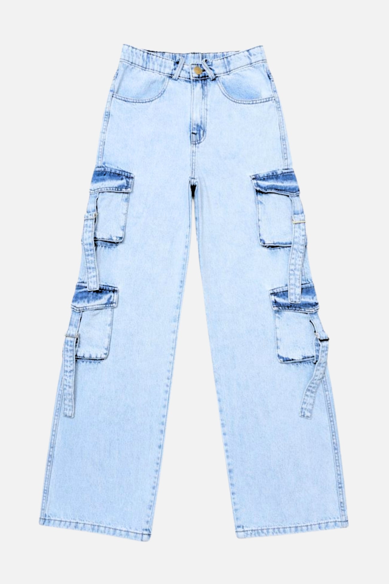 8 Pockets Light Acid Blue Baggy Cargo Jean