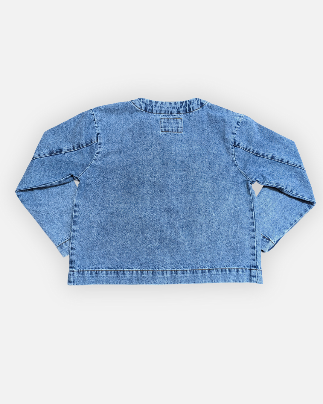 Collarless Mid Wash Denim Chore Jacket