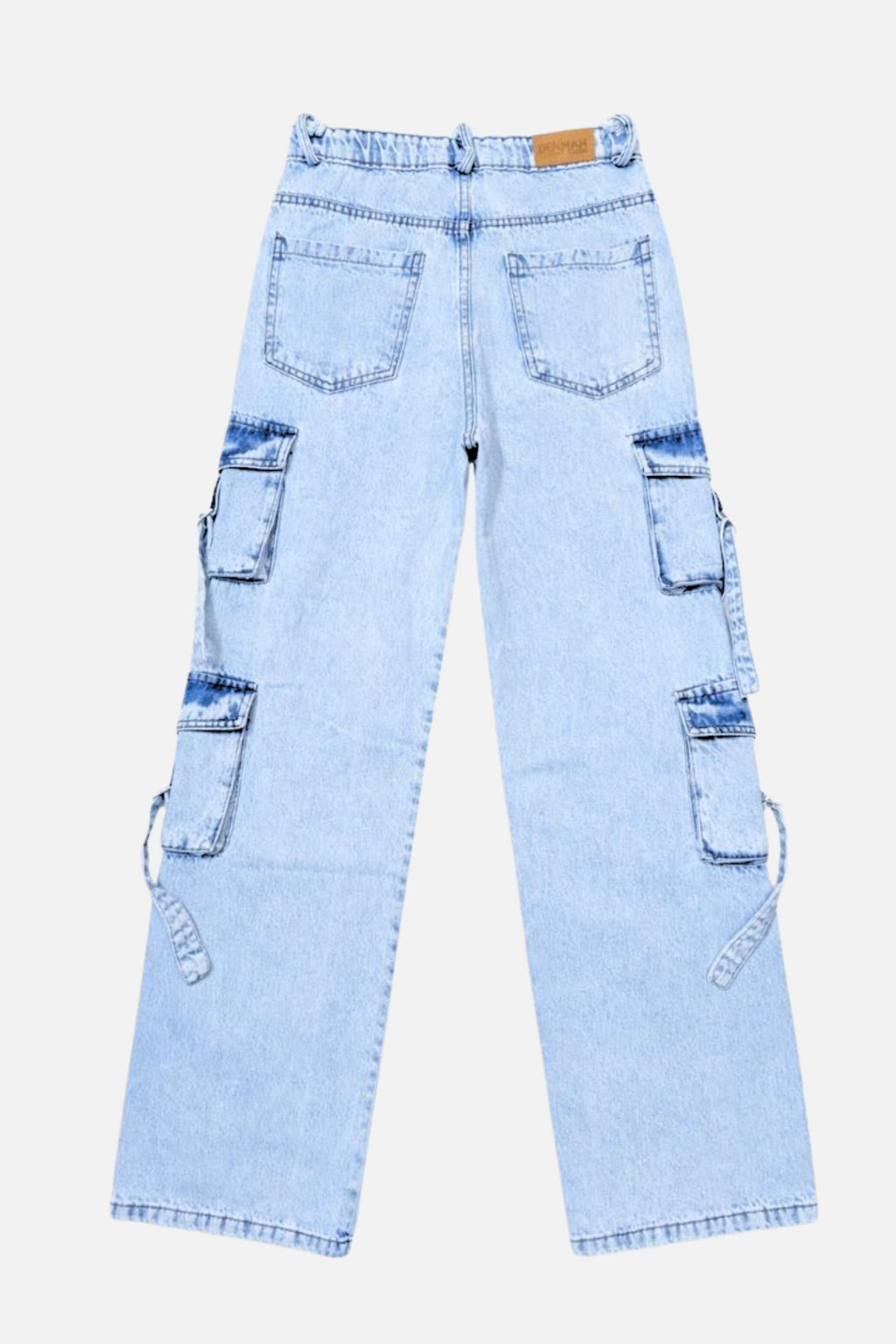 8 Pockets Light Acid Blue Baggy Cargo Jean