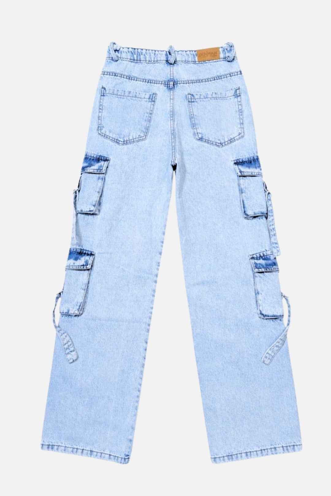 8 Pockets Light Acid Blue Baggy Cargo Jean