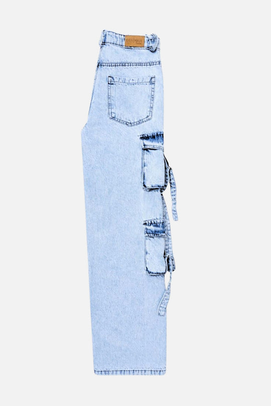 8 Pockets Light Acid Blue Baggy Cargo Jean
