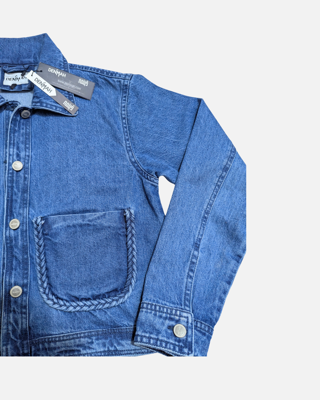 Braided Detail Mid Blue Denim Jacket