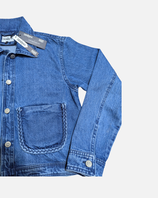 Braided Detail Mid Blue Denim Jacket
