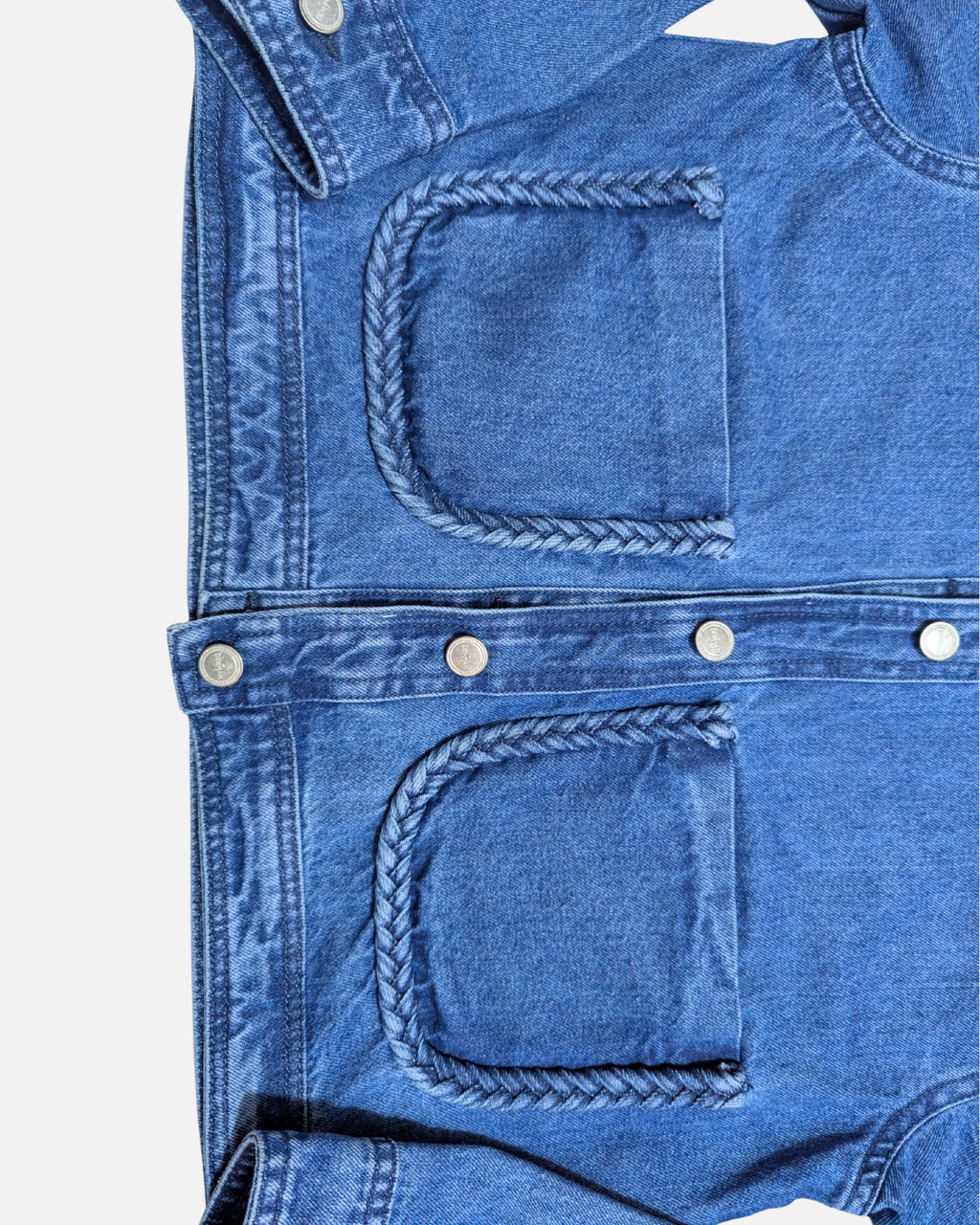 Braided Detail Mid Blue Denim Jacket