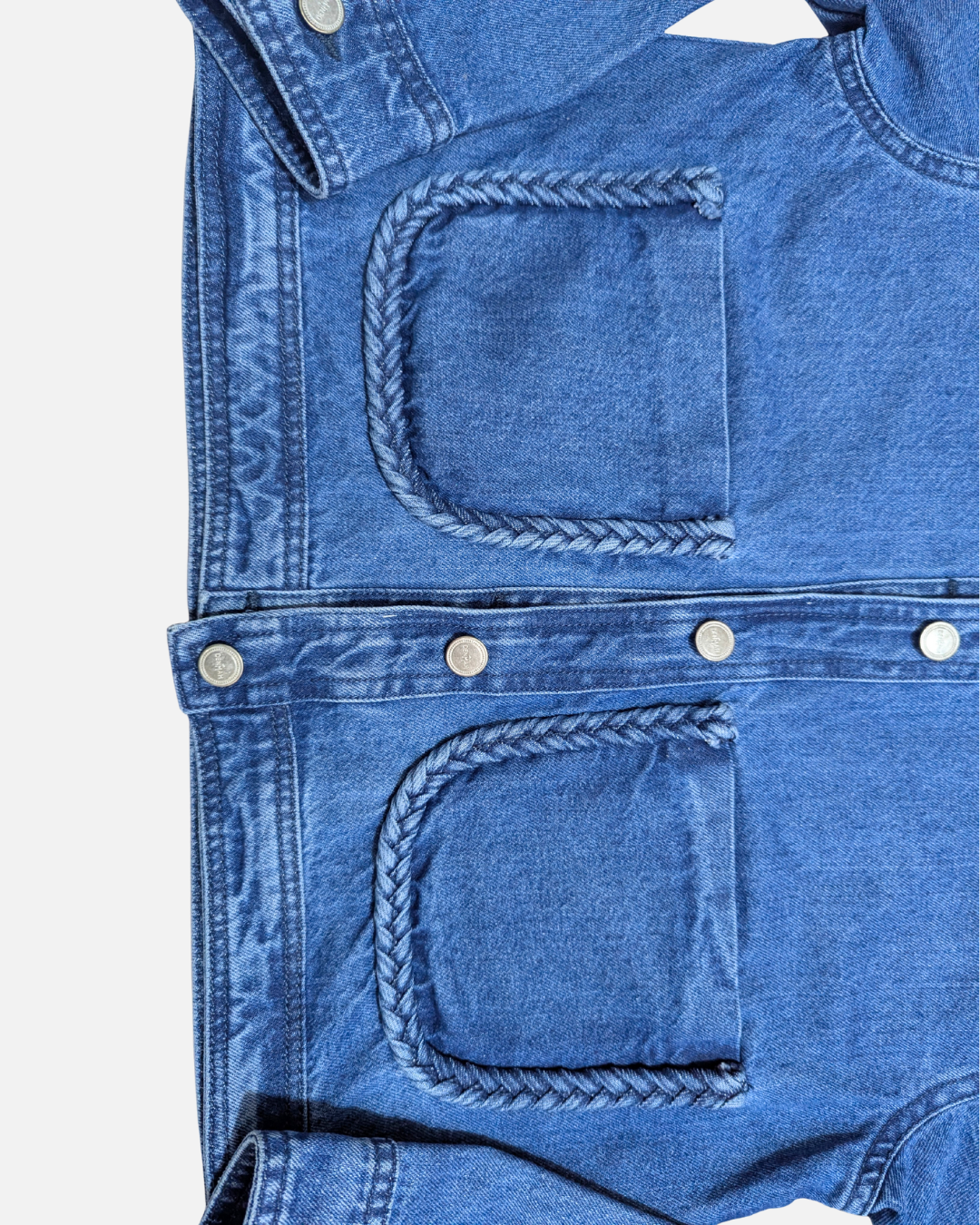 Braided Detail Mid Blue Denim Jacket