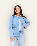 Collarless Light Wash Denim Chore Jacket
