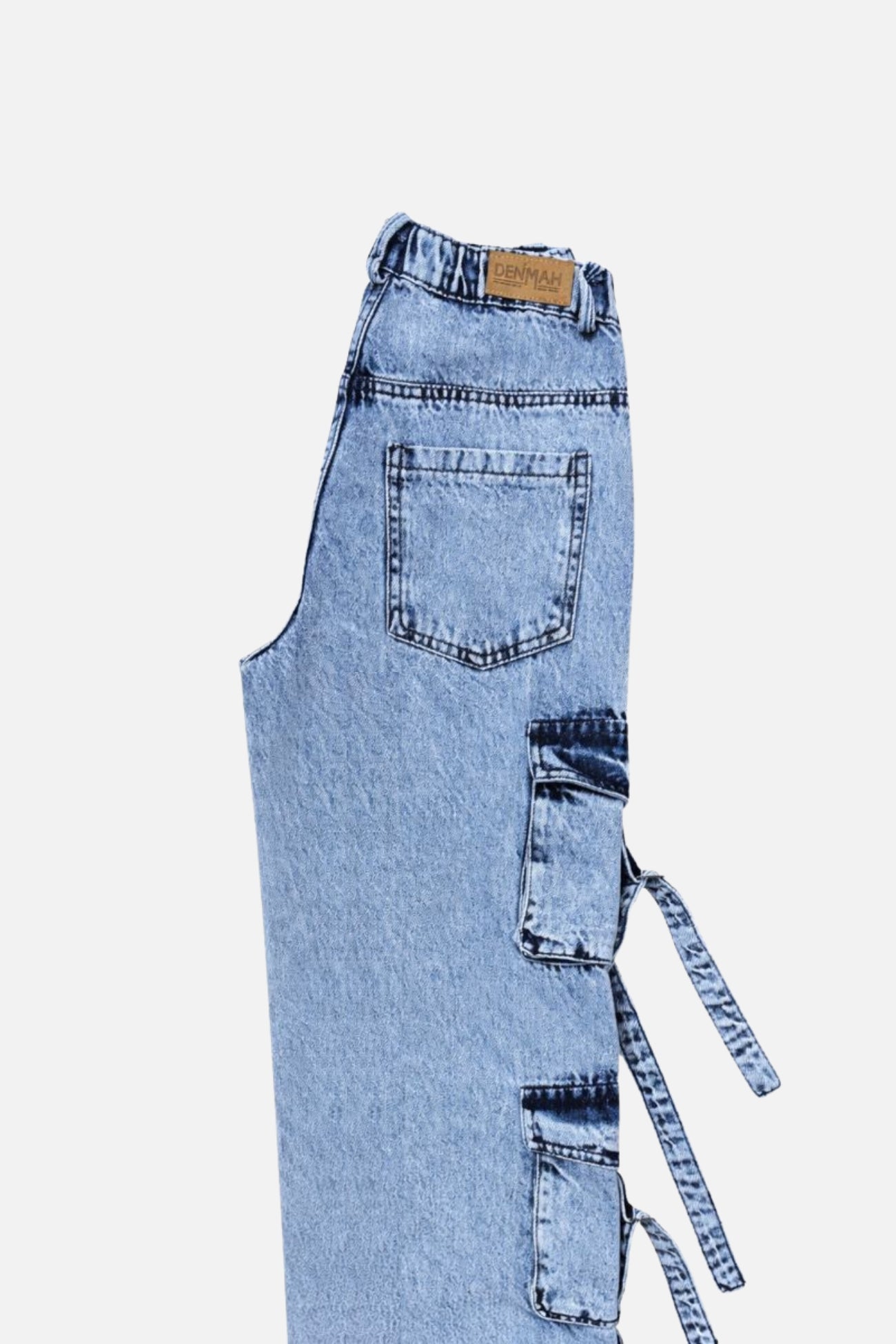 8 Pockets Mid Acid Blue Baggy Cargo Jean