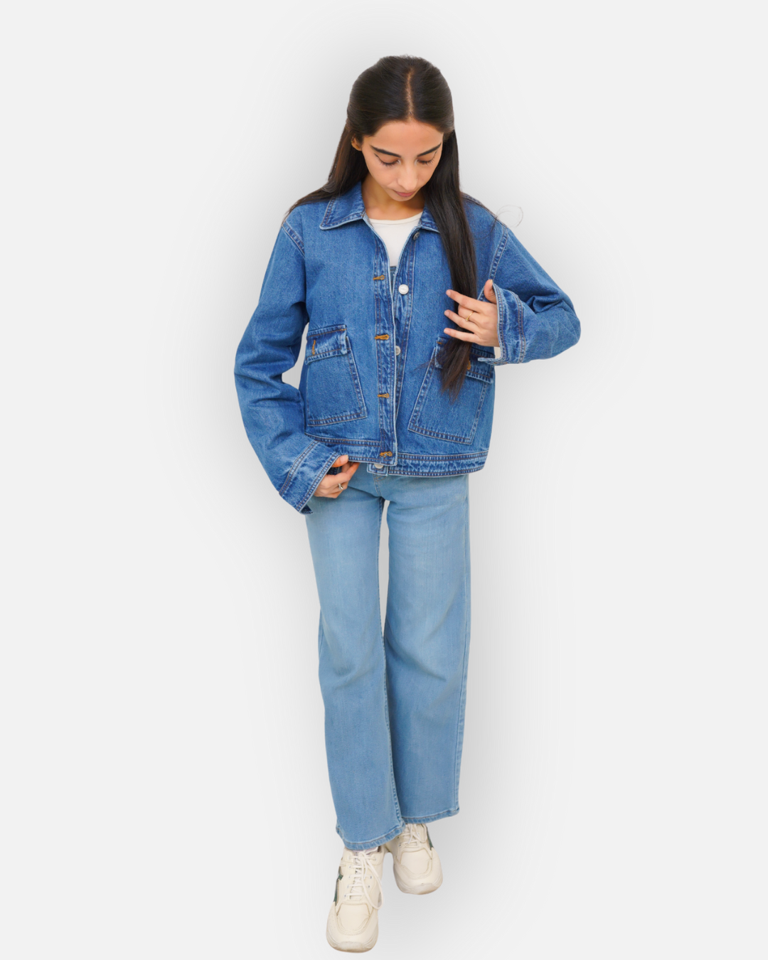Mid-Blue Denim Jacket with Large Patch Pockets