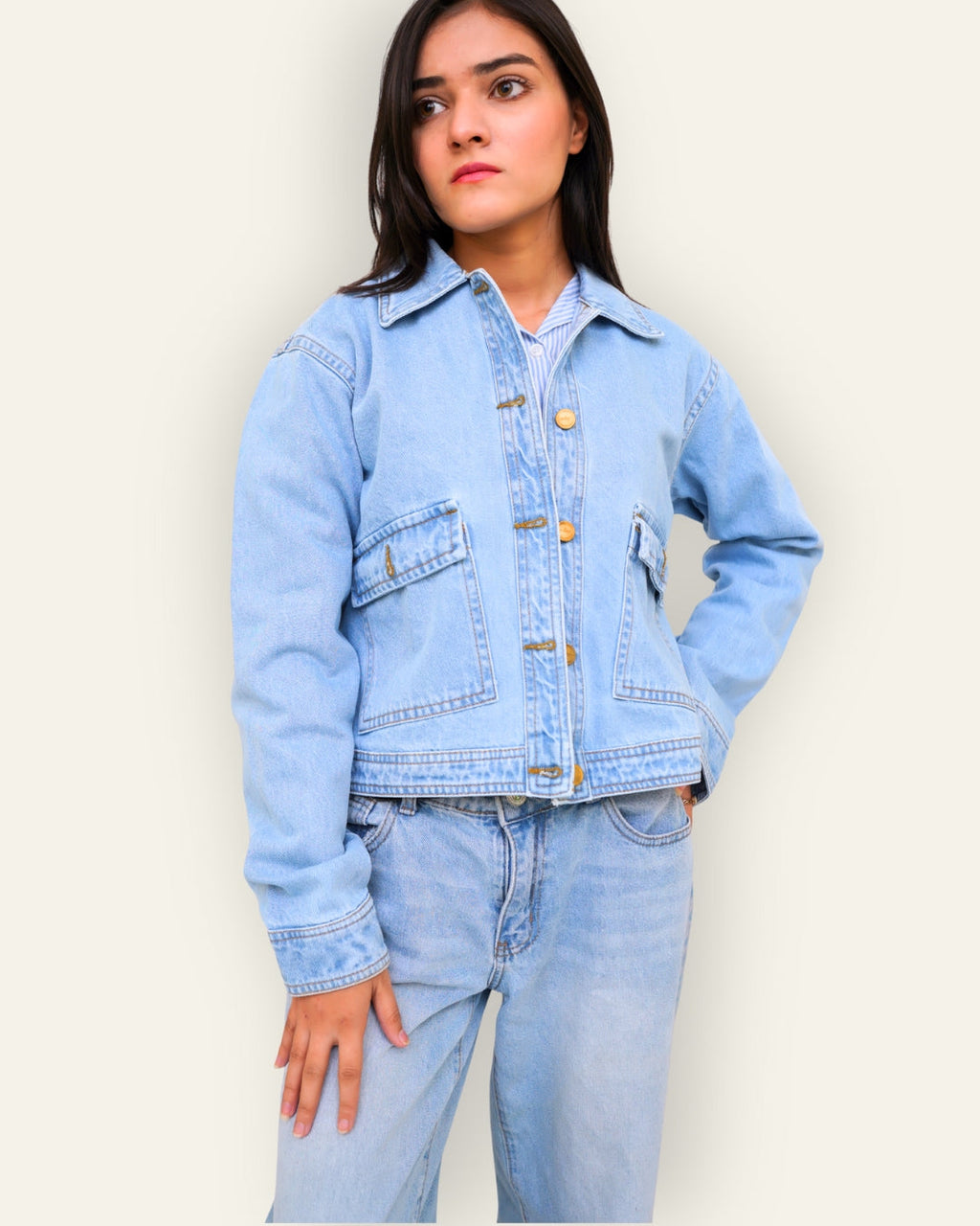Light-Blue Denim Jacket with Large Patch Pockets