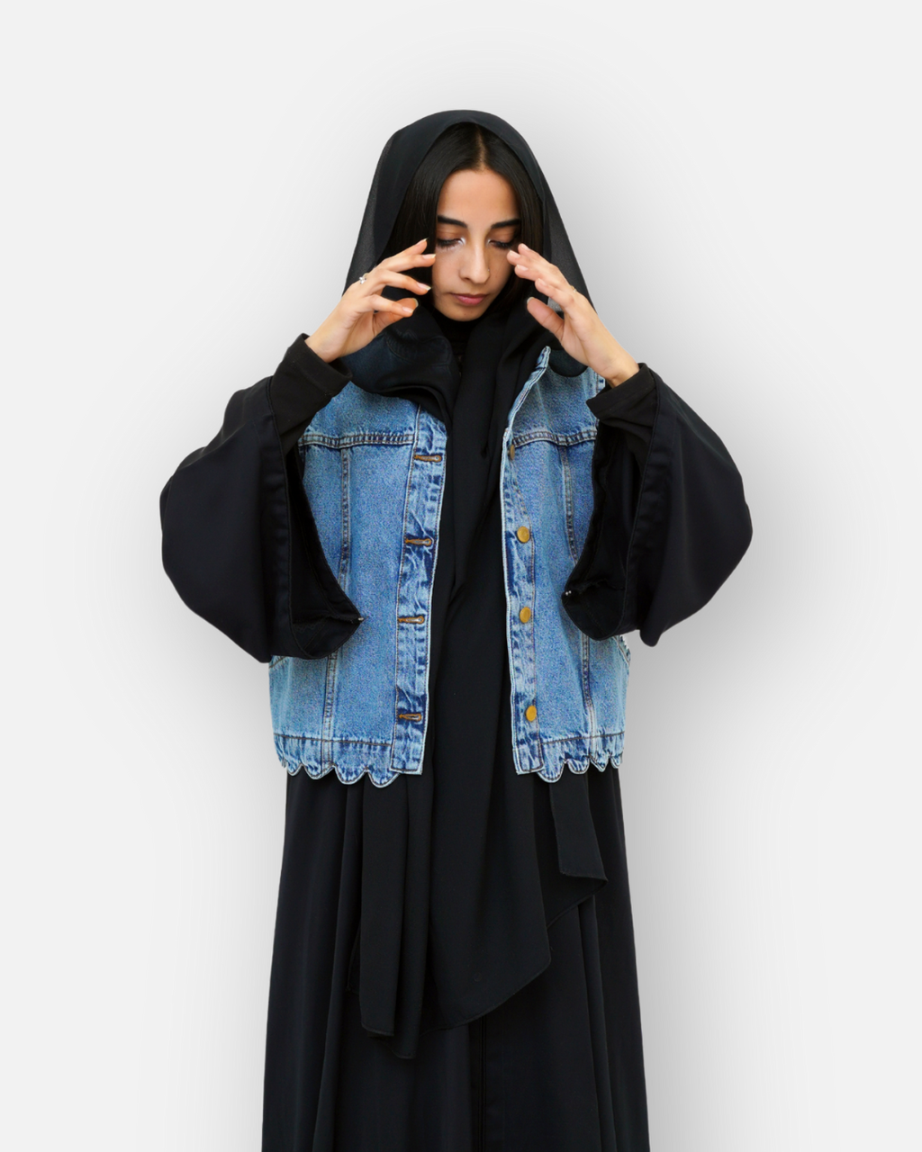 Ruffle Trim Denim Sleeveless Jacket Mid Acid Blue