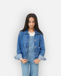 Braided Detail Mid Blue Denim Jacket