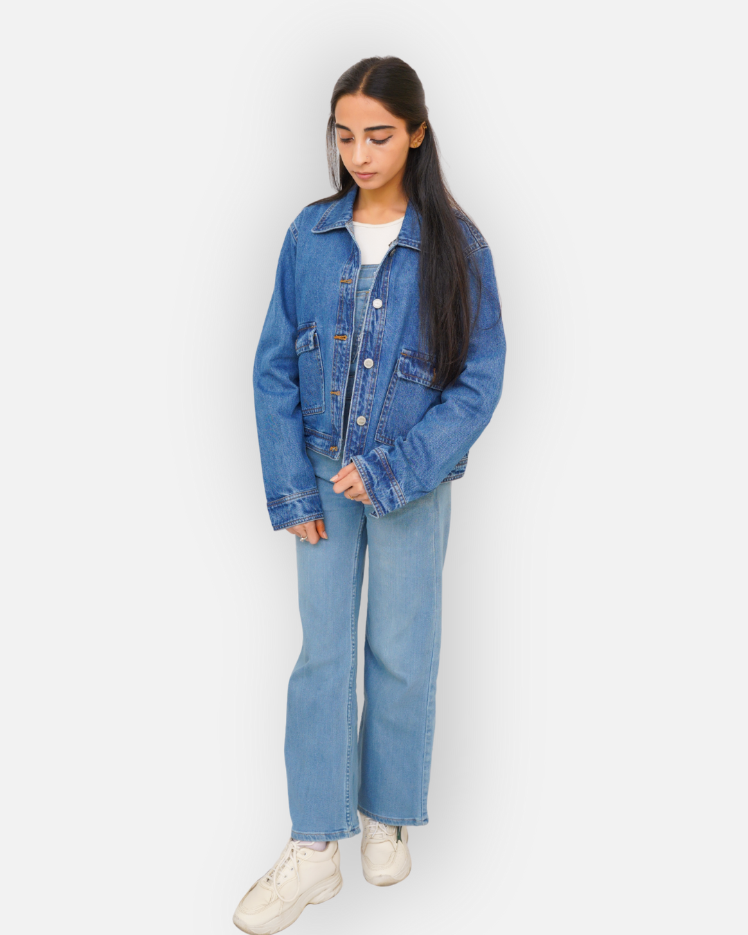 Mid-Blue Denim Jacket with Large Patch Pockets