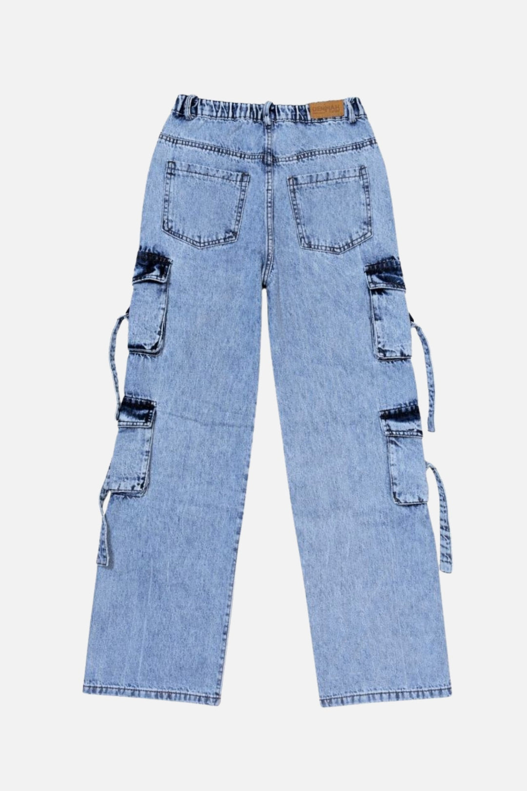 8 Pockets Mid Acid Blue Baggy Cargo Jean