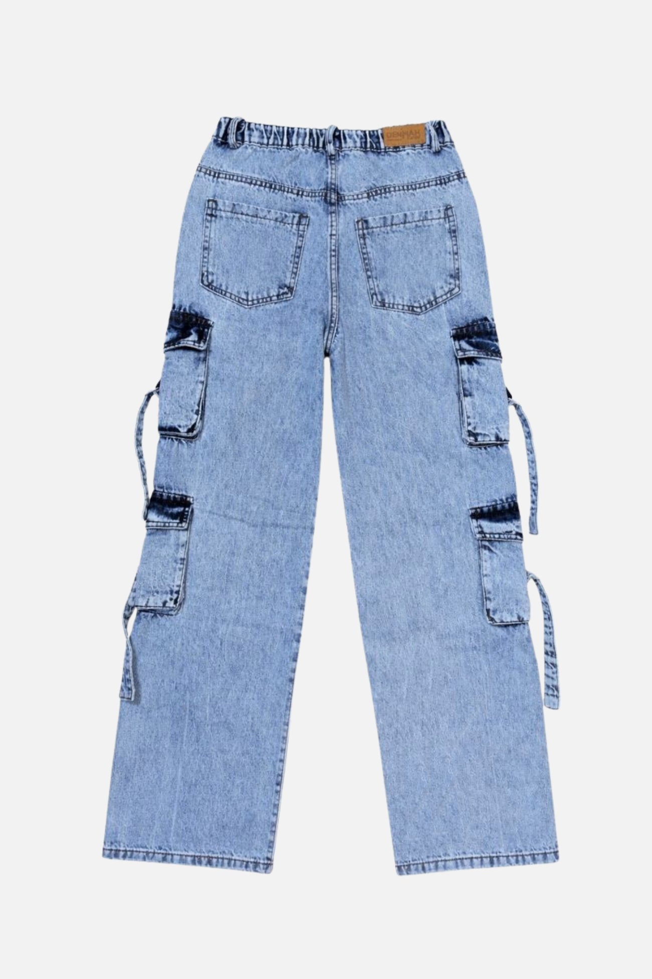 8 Pockets Mid Acid Blue Baggy Cargo Jean