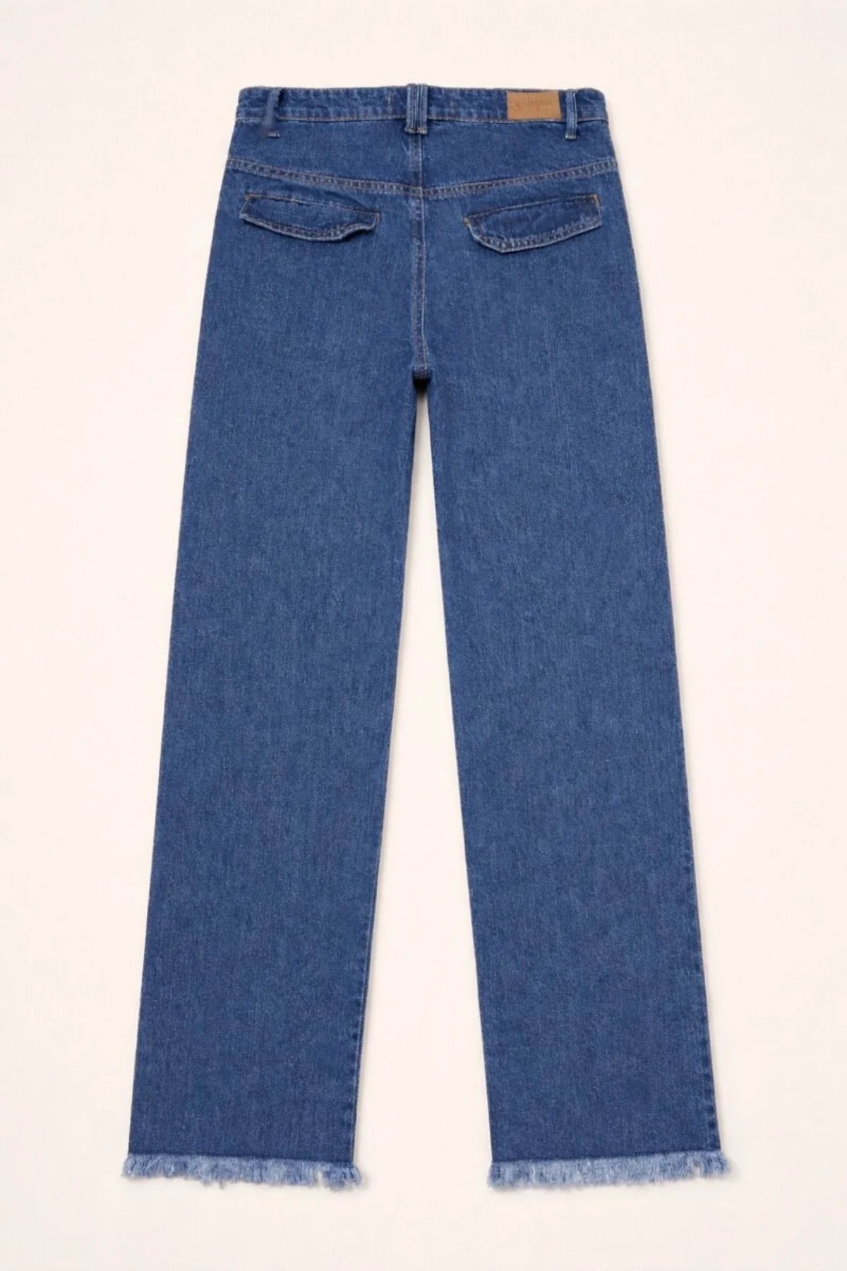 Women's Mid Blue Wide-Leg Jean with Frayed Hems and Pockets