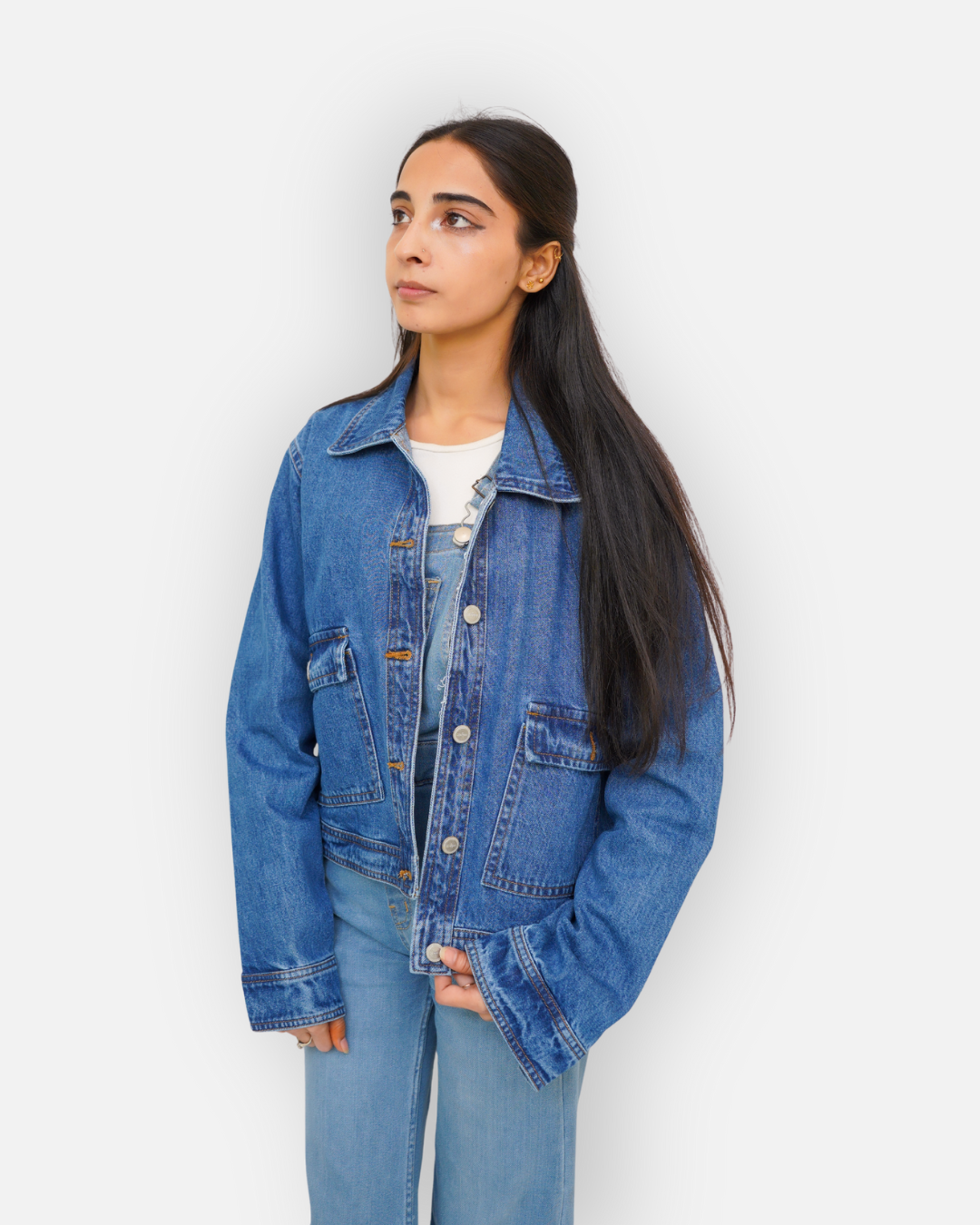 Mid-Blue Denim Jacket with Large Patch Pockets