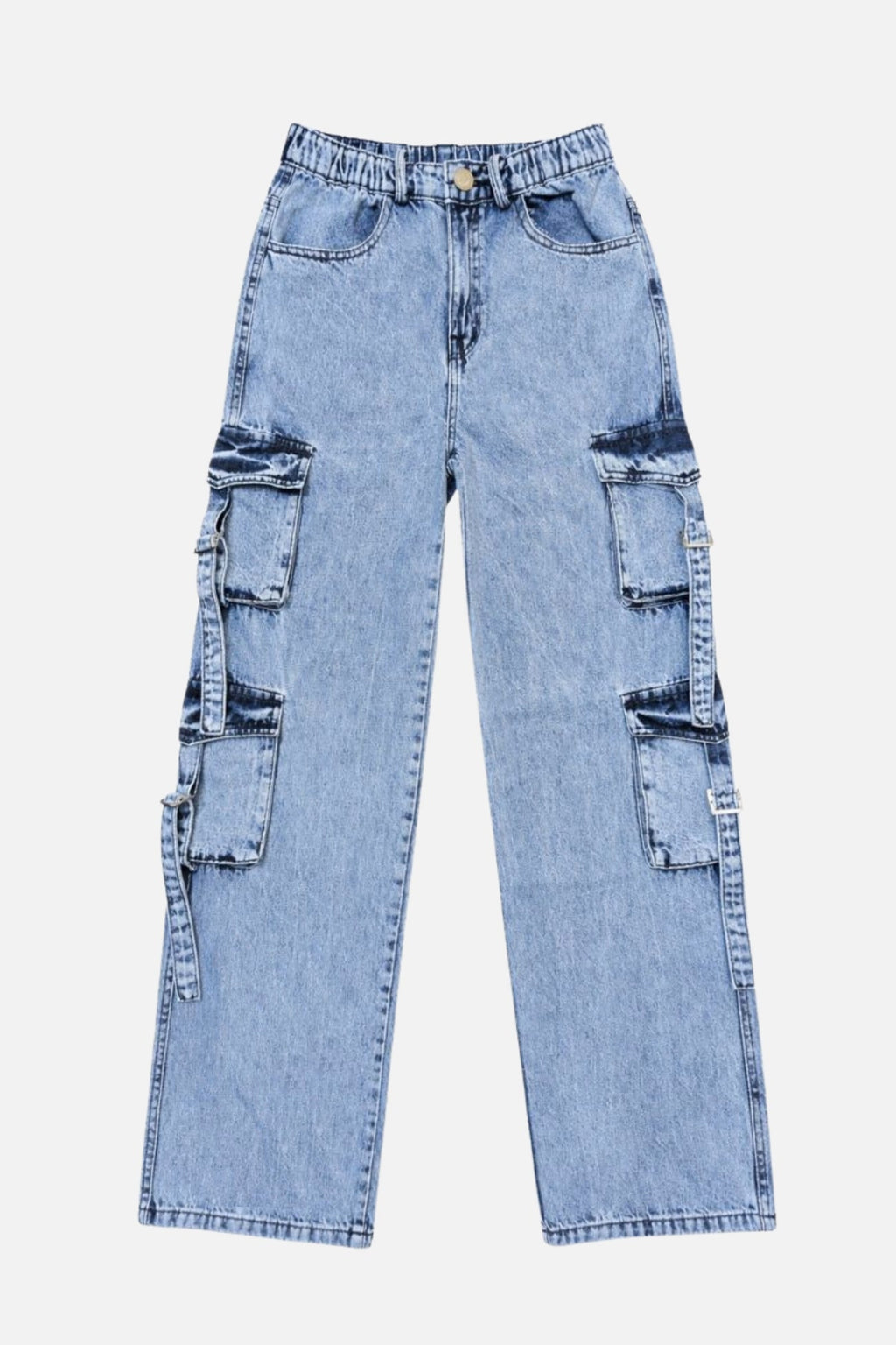 8 Pockets Mid Acid Blue Baggy Cargo Jean