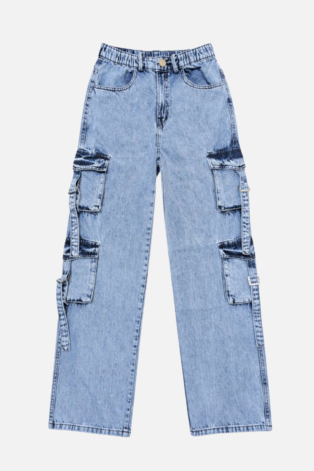 8 Pockets Mid Acid Blue Baggy Cargo Jean
