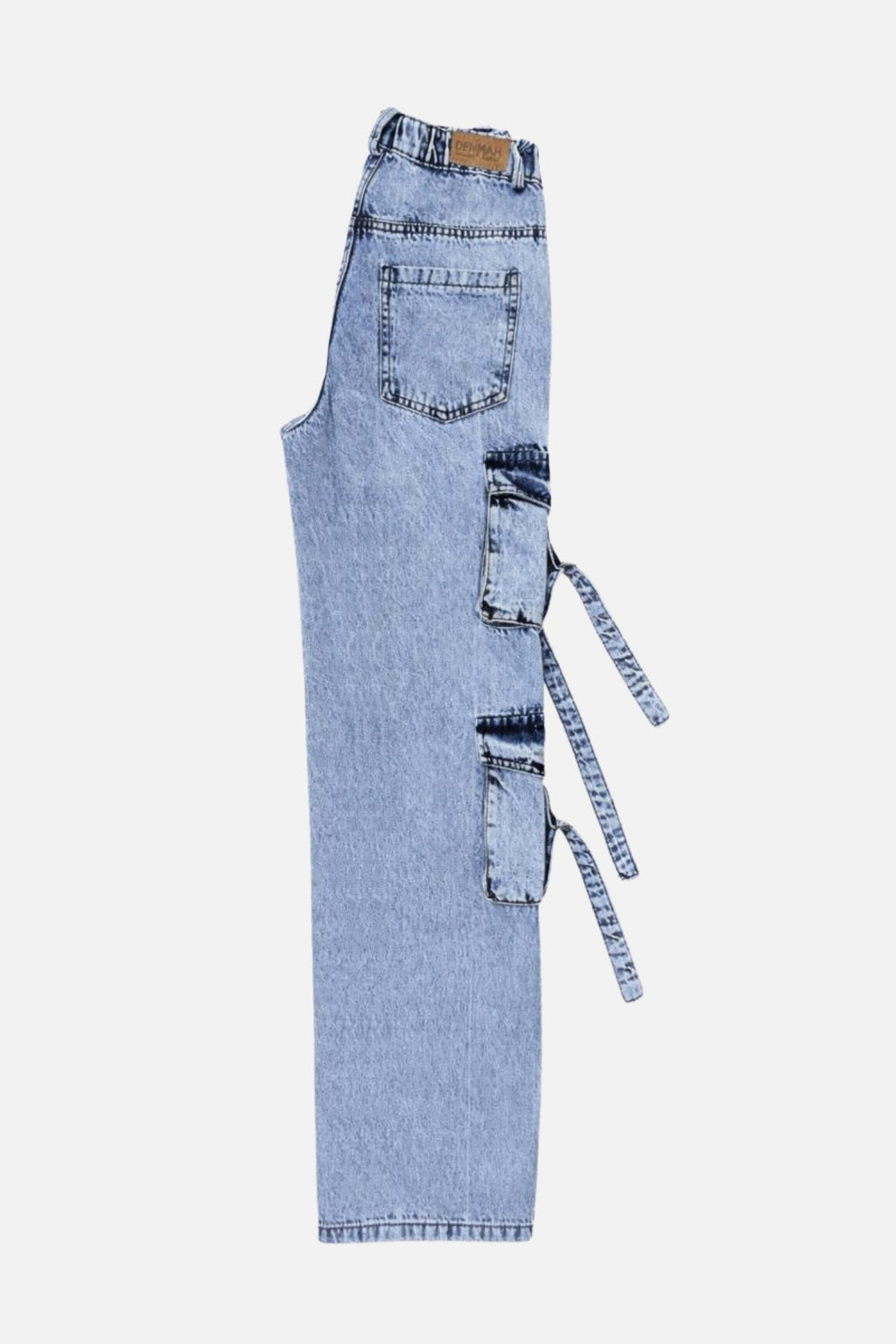 8 Pockets Mid Acid Blue Baggy Cargo Jean