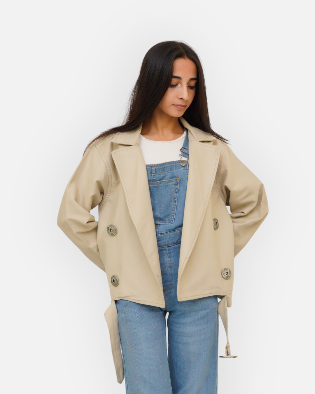 Chic Beige Cotton Double-Breasted Crop Jacket