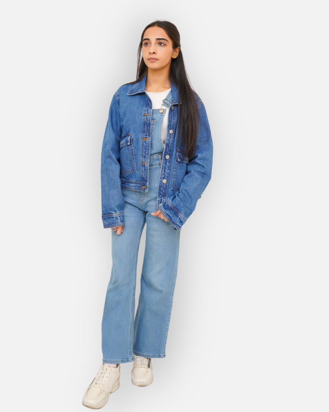 Mid-Blue Denim Jacket with Large Patch Pockets