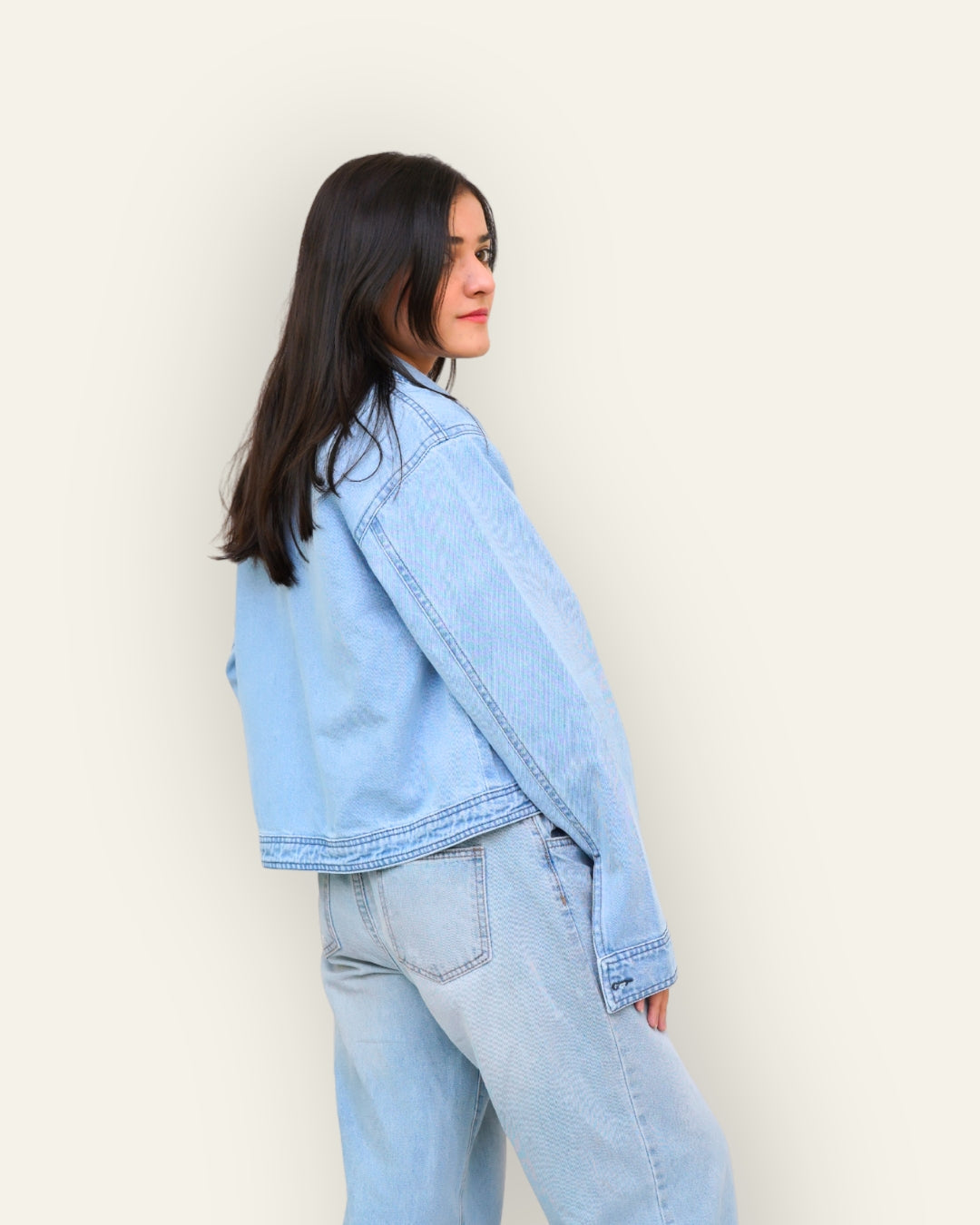Braided Detail Light Blue Denim Jacket