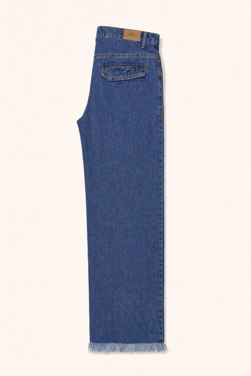 Women's Mid Blue Wide-Leg Jean with Frayed Hems and Pockets