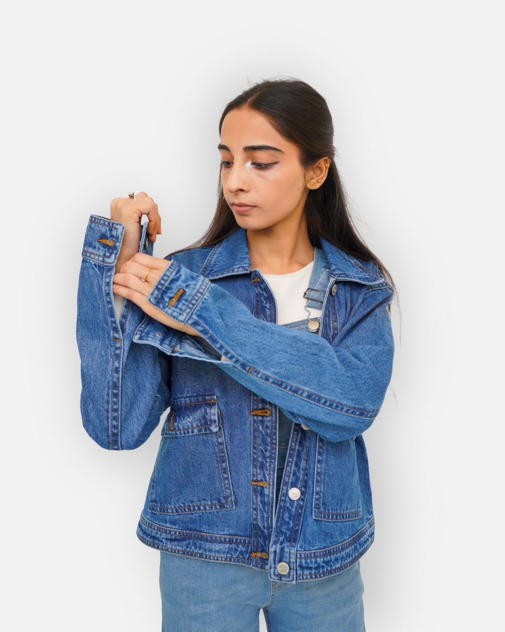 Mid-Blue Denim Jacket with Large Patch Pockets