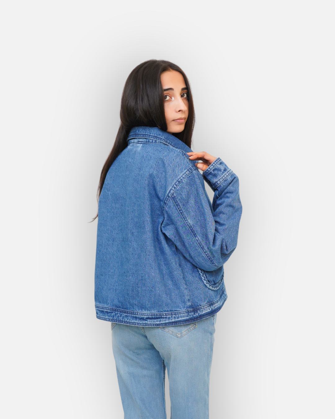Braided Detail Mid Blue Denim Jacket