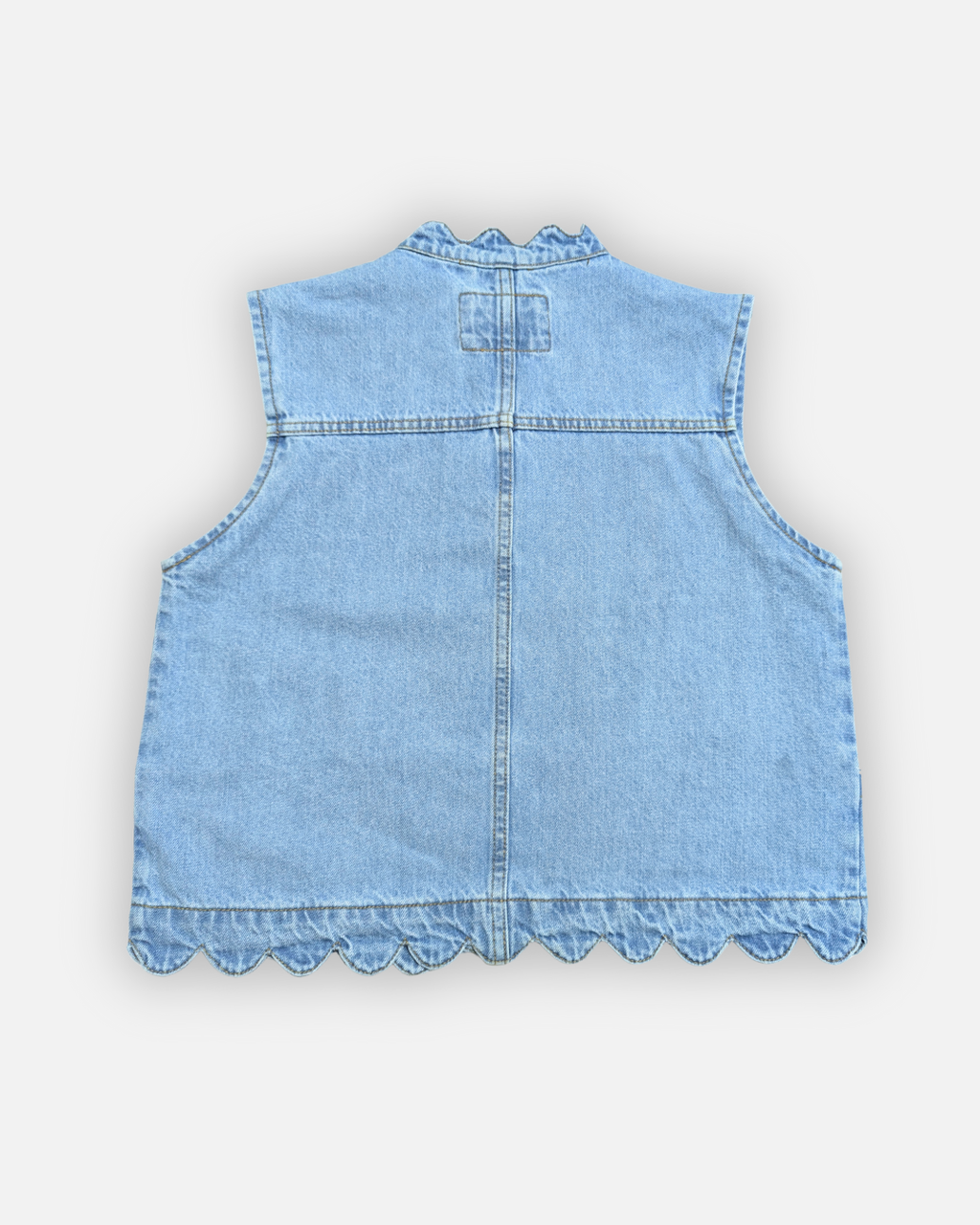 Ruffle Trim Denim Sleeveless Jacket Light Blue