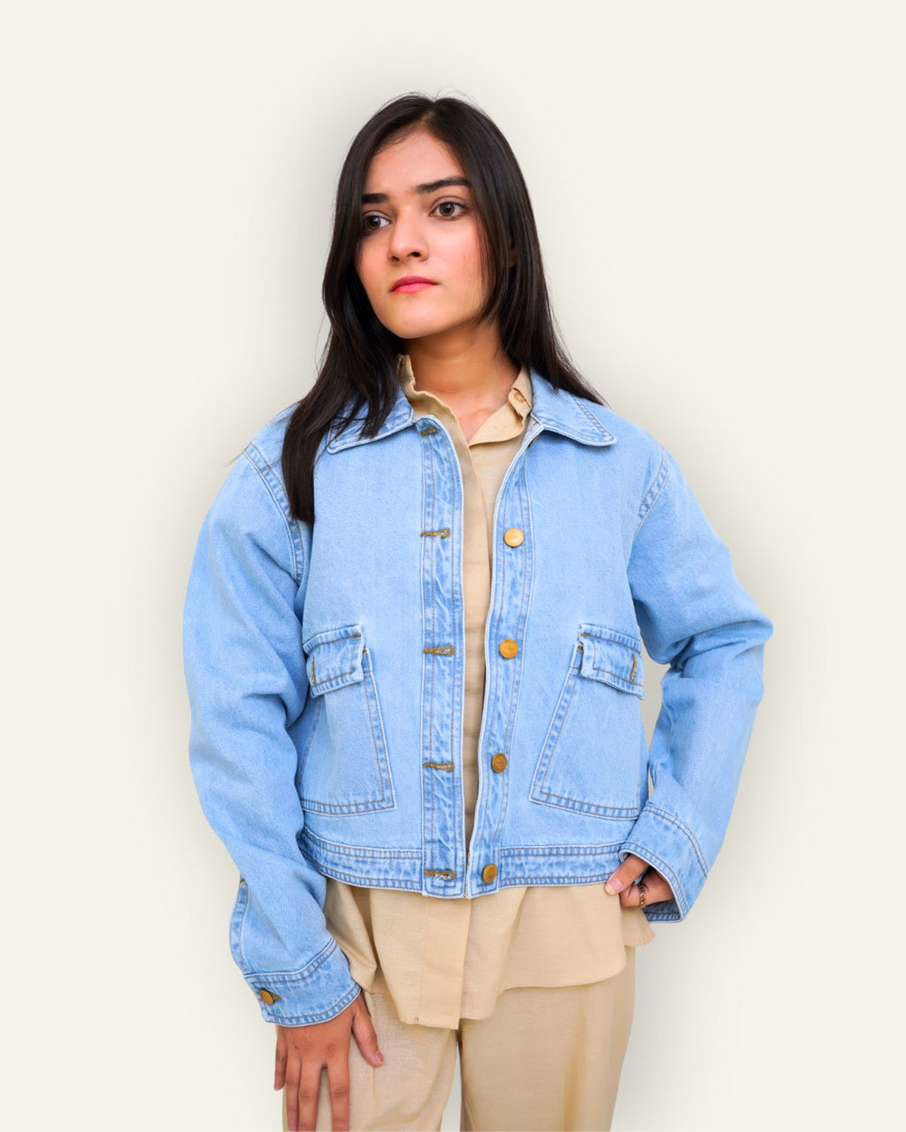 Light-Blue Denim Jacket with Large Patch Pockets