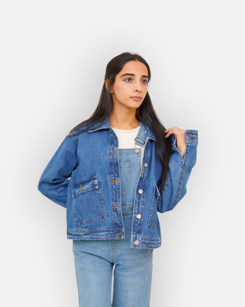 Mid-Blue Denim Jacket with Large Patch Pockets