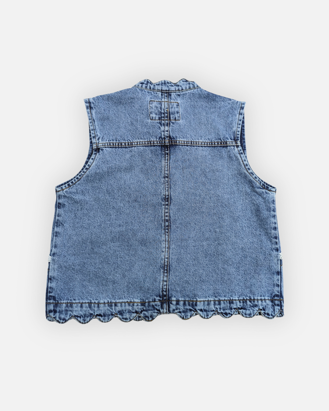 Ruffle Trim Denim Sleeveless Jacket Mid Acid Blue