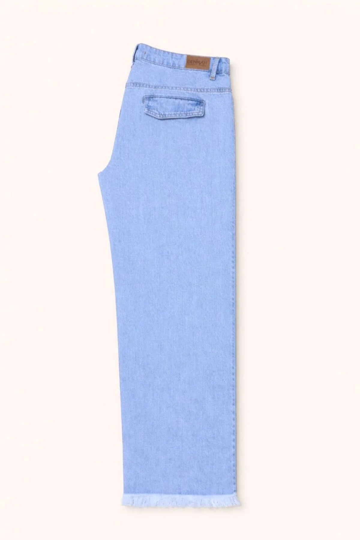 Women's Light Blue Wide-Leg Jean with Frayed Hems and Pockets