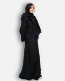 Black Denim Sleeveless Jacket with Contrast Fur Hood