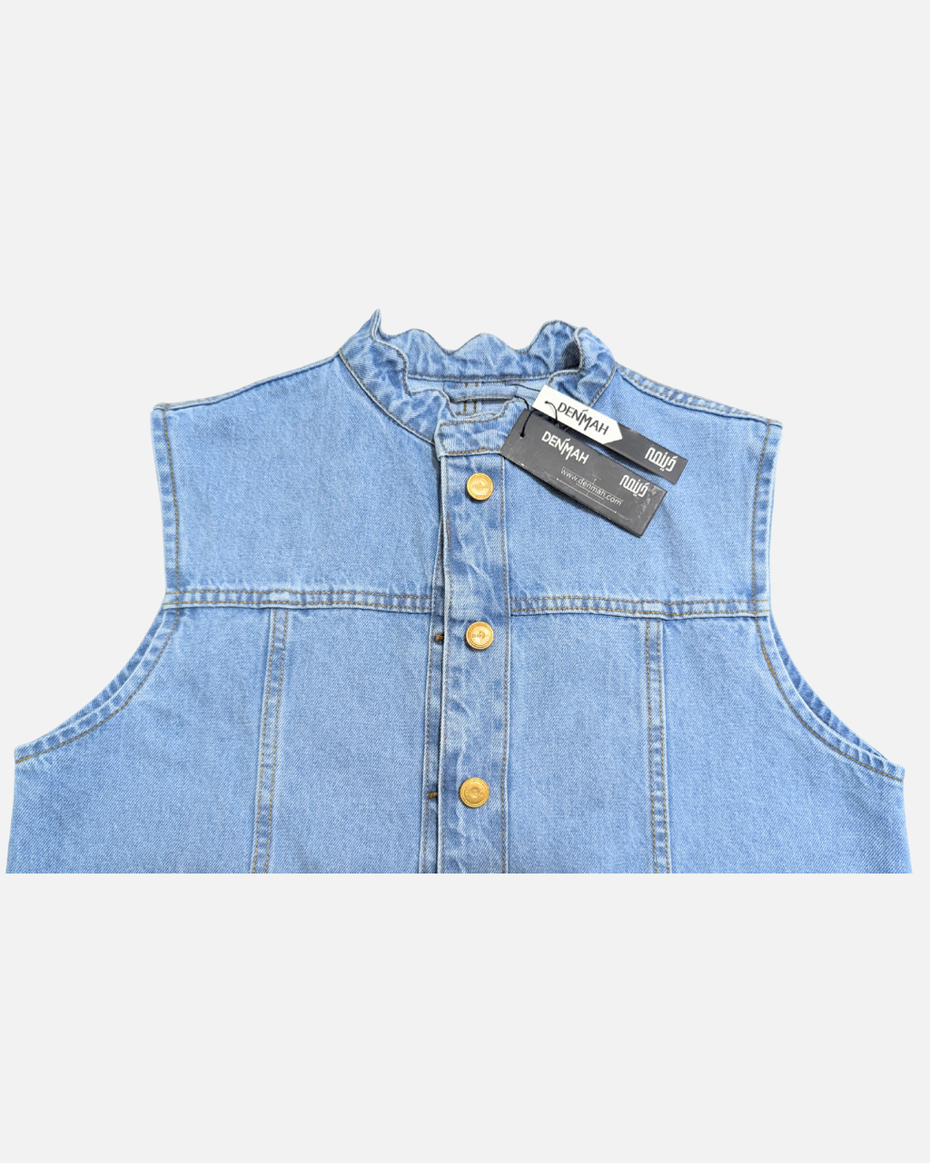 Ruffle Trim Denim Sleeveless Jacket Light Blue
