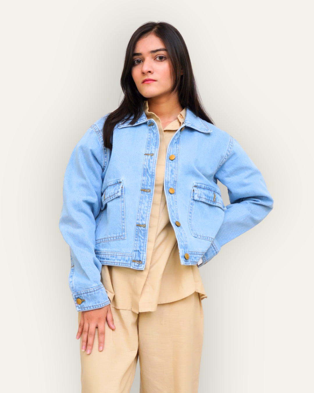 Light-Blue Denim Jacket with Large Patch Pockets