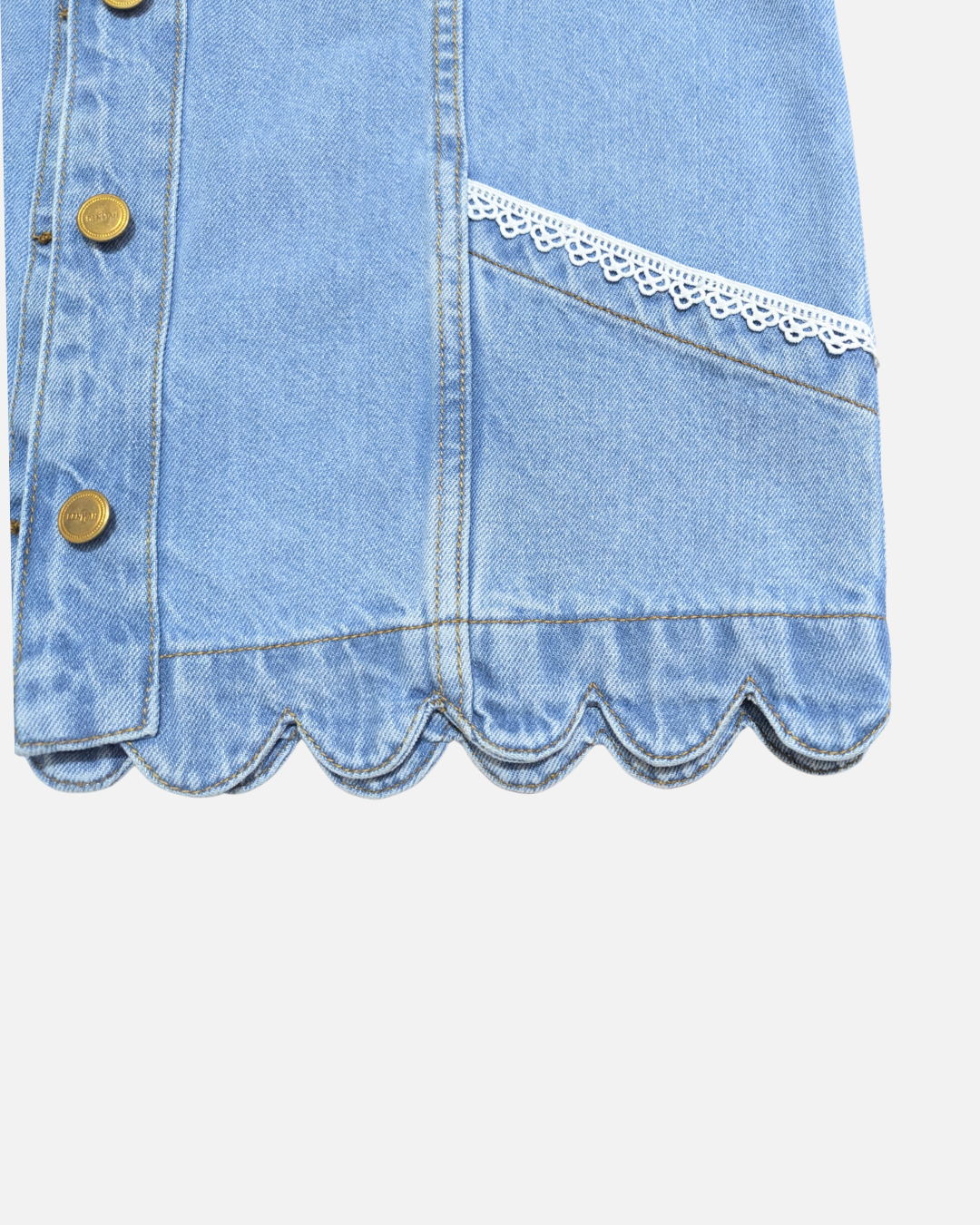 Ruffle Trim Denim Sleeveless Jacket Light Blue