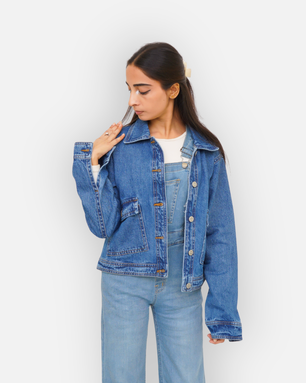 Mid-Blue Denim Jacket with Large Patch Pockets