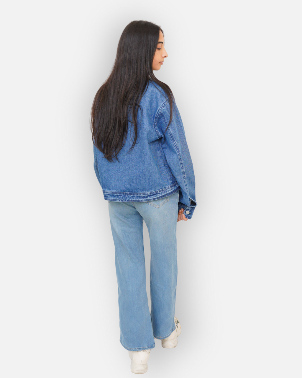 Braided Detail Mid Blue Denim Jacket