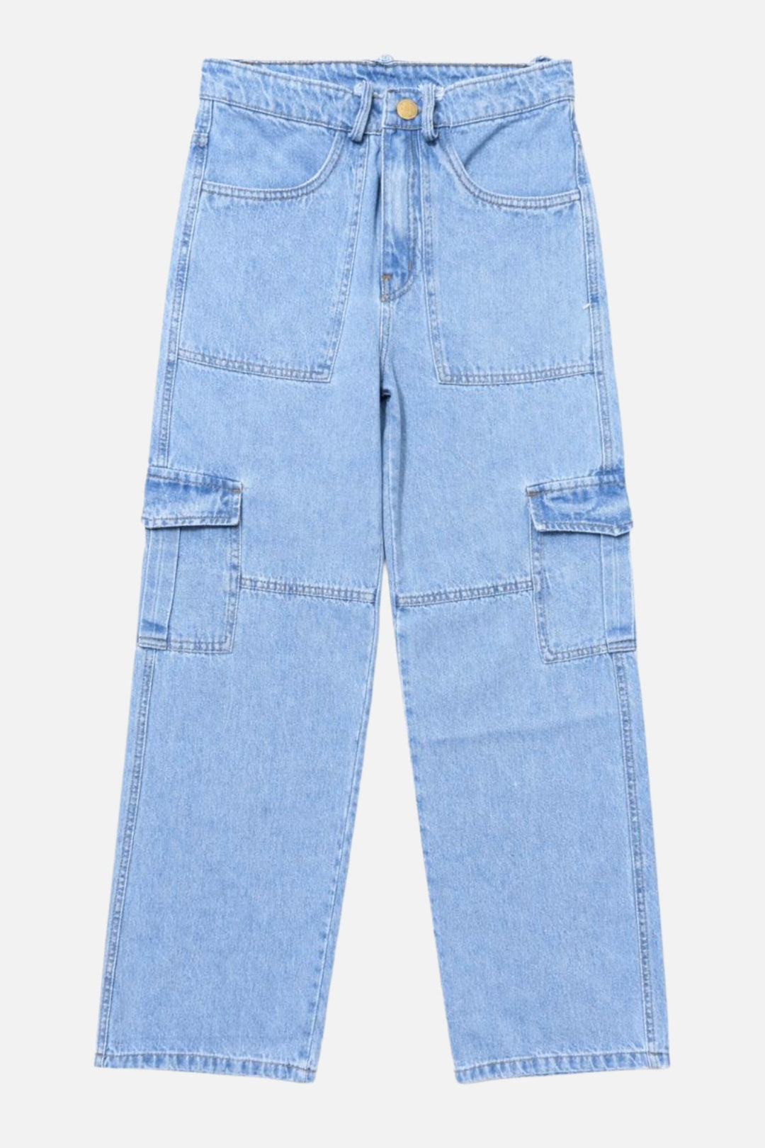 6 Pockets Mid-Light Blue Baggy Cargo Jean