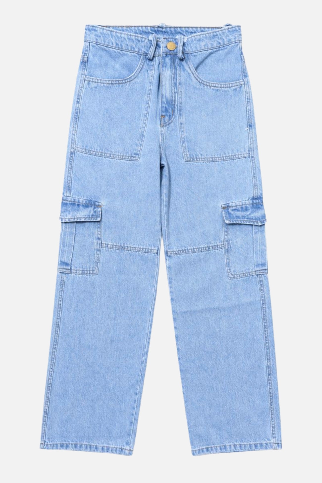 6 Pockets Mid-Light Blue Baggy Cargo Jean